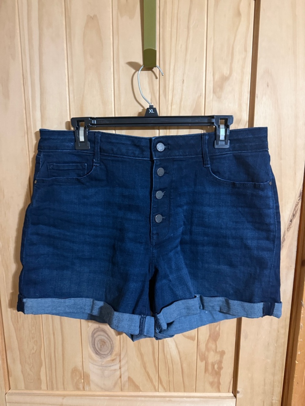 Nine West Dark Blue Button-Front Cuffed Denim Shorts